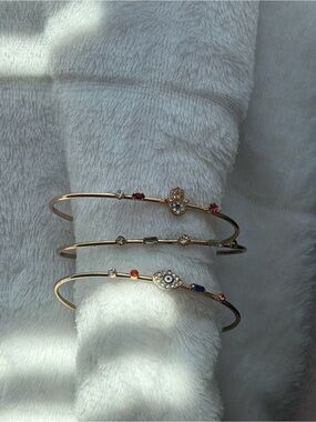 Gold-Tone Multi-Color Hamsa & Evil Eye Cuff Bracelet Set - Women Jewelry